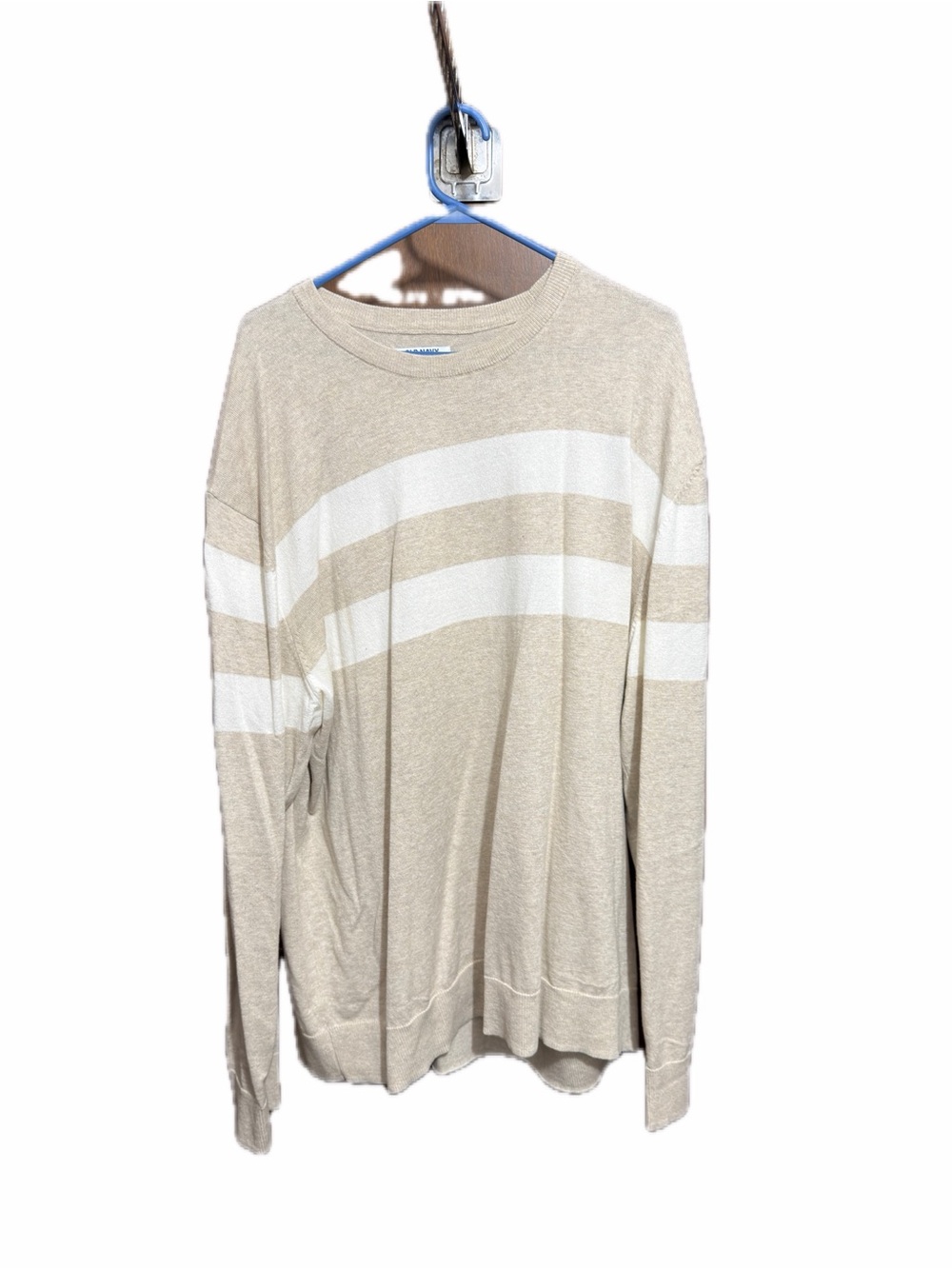 Old Navy Men’s Tan - Striped - Crew Neck Sweater XXL